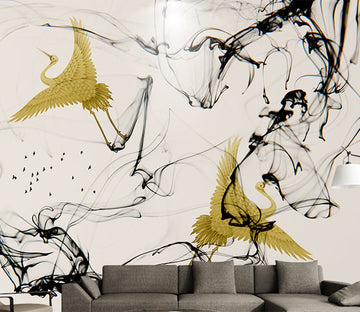 3D Gold Crane WG084 Wall Murals