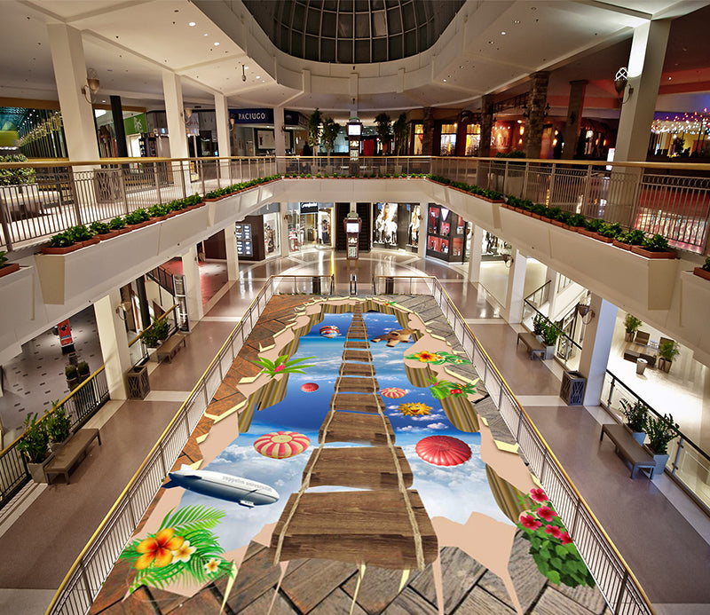 3D Sky Hot Air Balloon 127 Floor Mural  Self-Adhesive Sticker Bathroom Non-slip Waterproof Flooring Murals