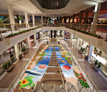 3D Sky Hot Air Balloon 127 Floor Mural  Self-Adhesive Sticker Bathroom Non-slip Waterproof Flooring Murals