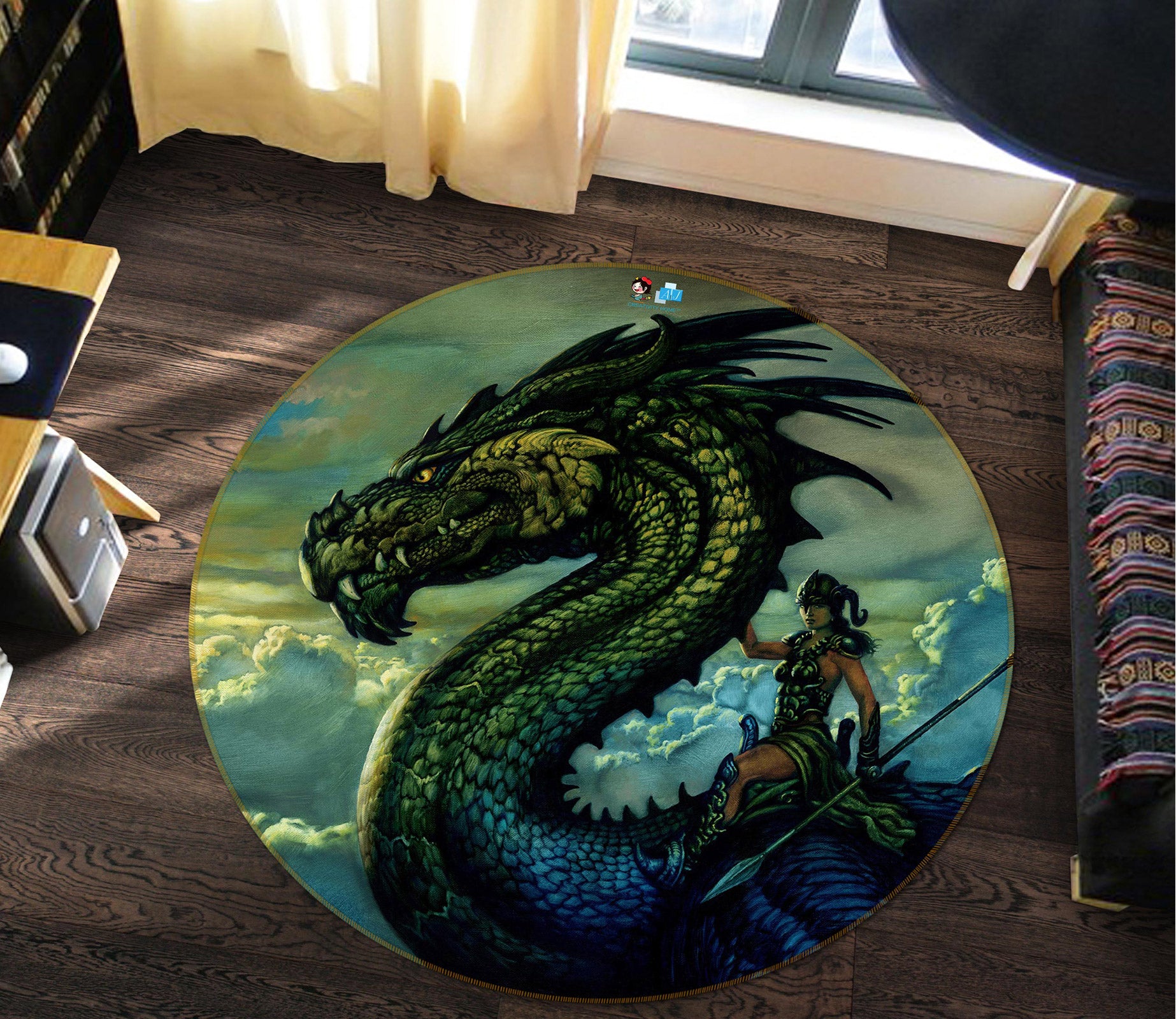 3D Dragon 6129 Ciruelo Rug Round Non Slip Rug Mat