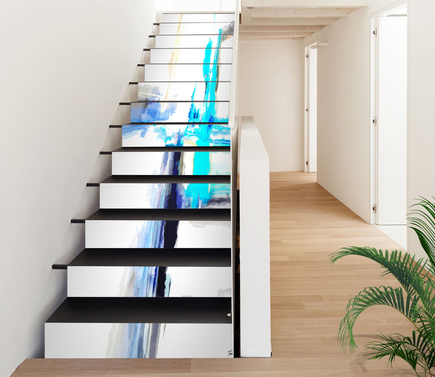 3D White Blue Pattern 9459 Michael Tienhaara Stair Risers