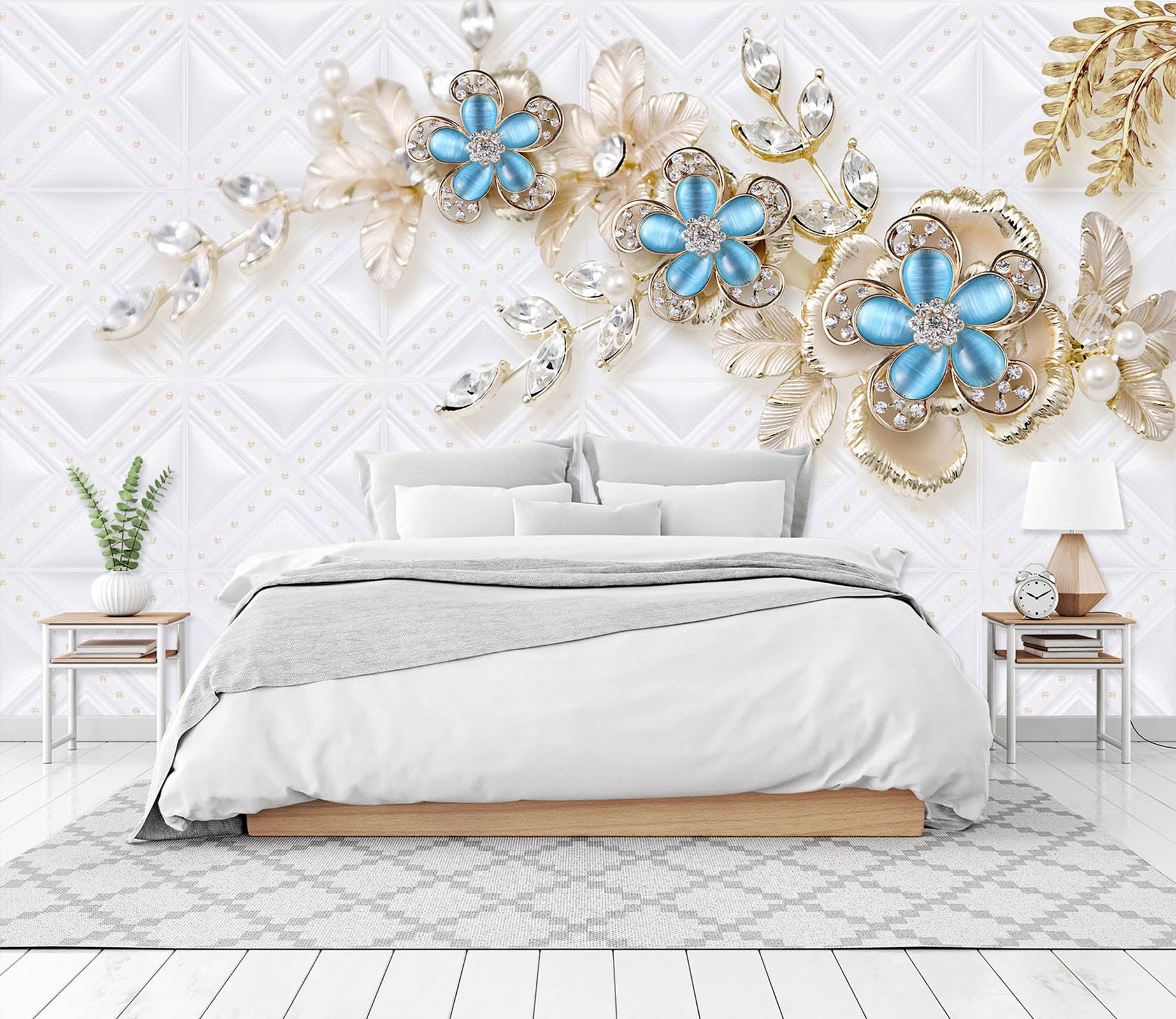 3D Golden Flowers 1452 Wall Murals