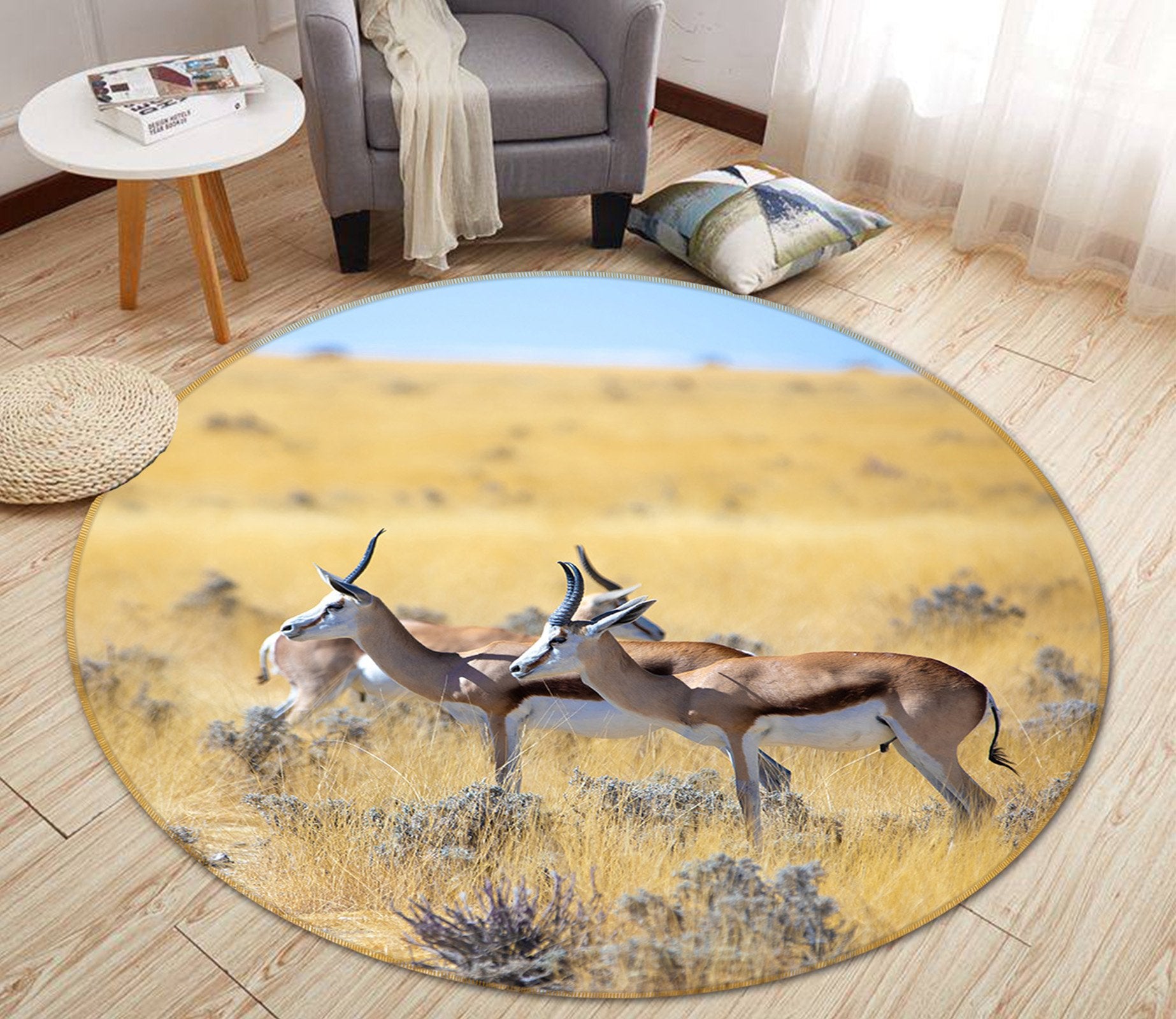 3D Prairie Antelope 094 Animal Round Non Slip Rug Mat Mat AJ Creativity Home 