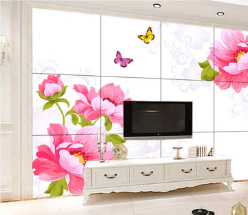 3D Peony Butterfly WC328 Wall Murals