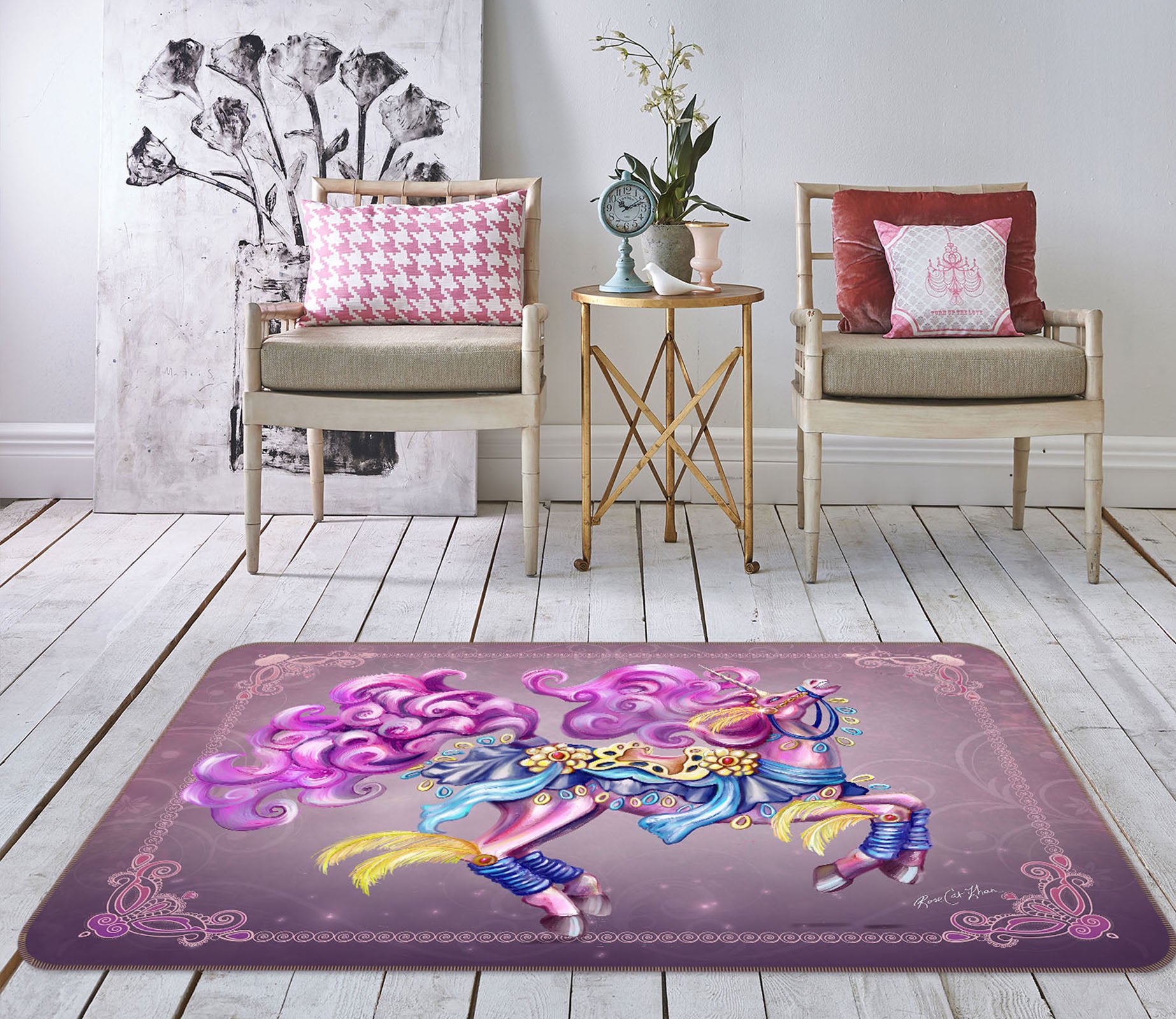 3D Purple Unicorn 3010 Rose Catherine Khan Rug Non Slip Rug Mat