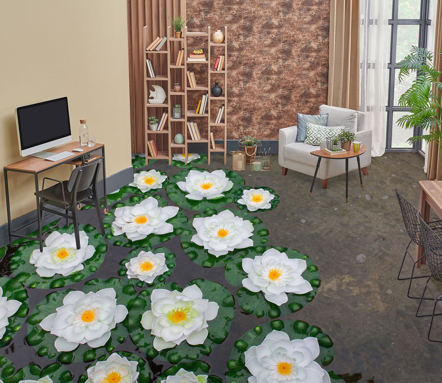 3D Dreamy White Water Lily 343 Floor Mural  Wallpaper Murals Rug & Mat Print Epoxy waterproof bath floor