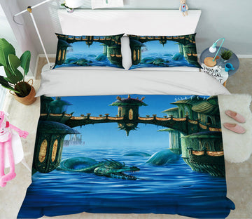 3D River Dragon Bridge 6182 Ciruelo Bedding Bed Pillowcases Quilt