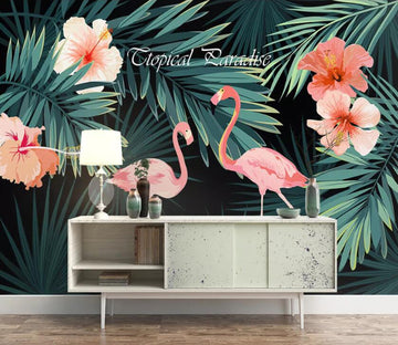 3D Flamingo Leaves WC52 Wall Murals Wallpaper AJ Wallpaper 2 