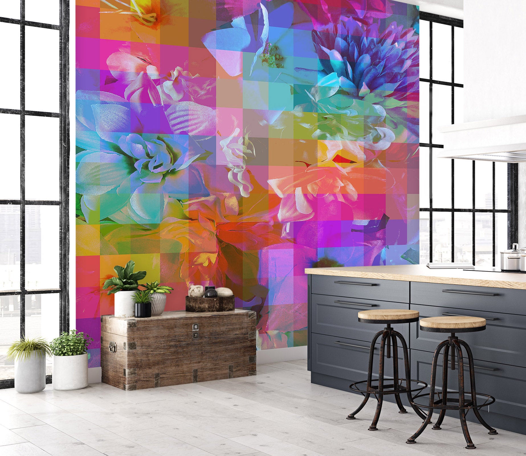 3D Color Mosaic Flowers 19113 Shandra Smith Wall Mural Wall Murals