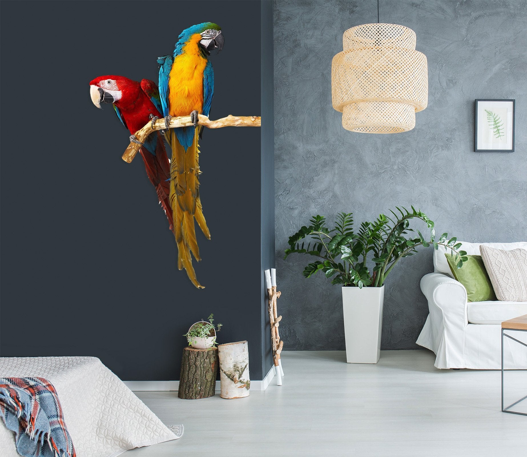 3D Two Parrots 186 Animals Wall Stickers Wallpaper AJ Wallpaper 