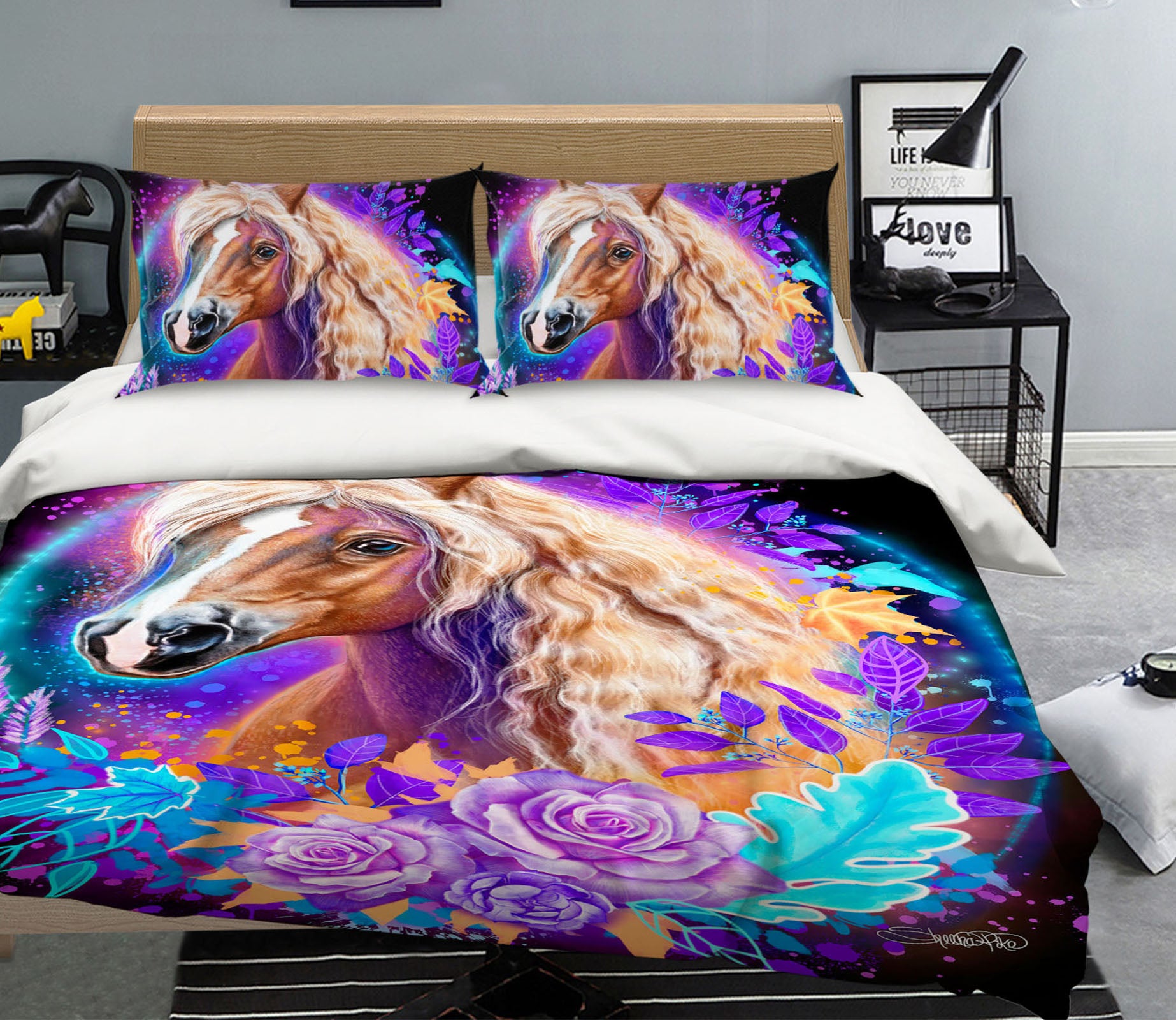 3D Purple Rose Horse 8554 Sheena Pike Bedding Bed Pillowcases Quilt Cover Duvet Cover