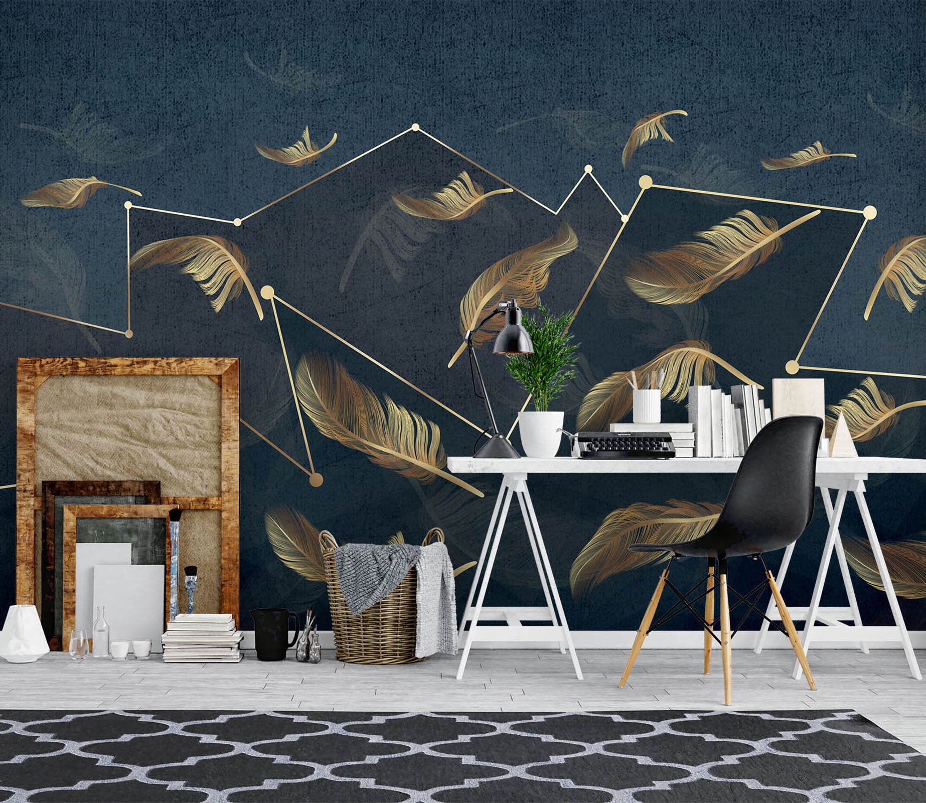 3D Golden Feather 1072 Wall Murals