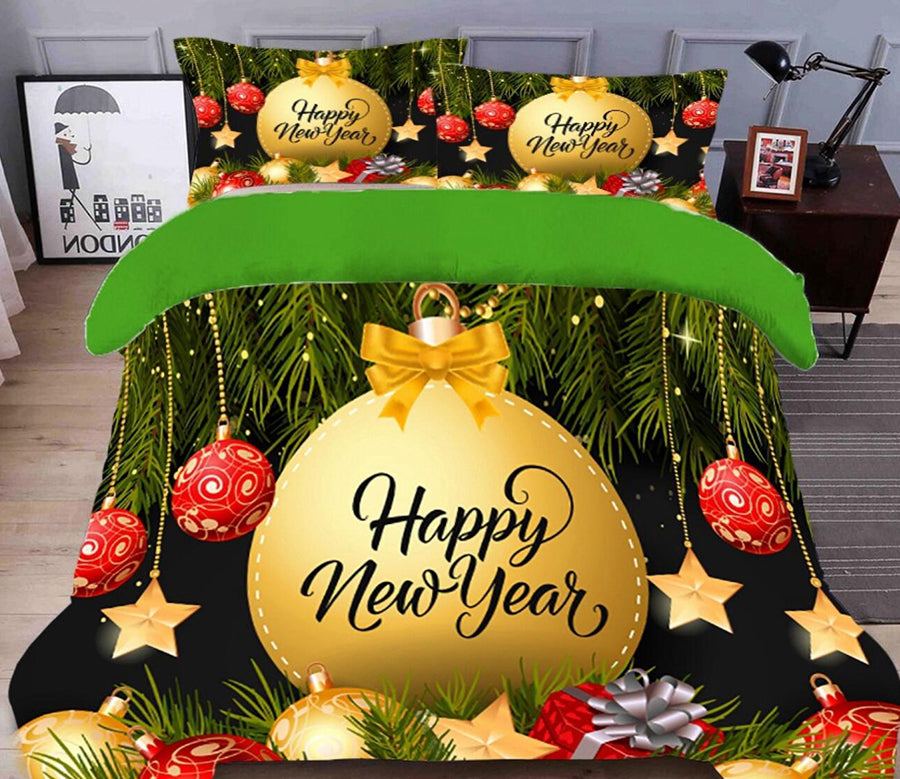 3D Golden Ball Five-Pointed Star 32018 Christmas Quilt Duvet Cover Xmas Bed Pillowcases