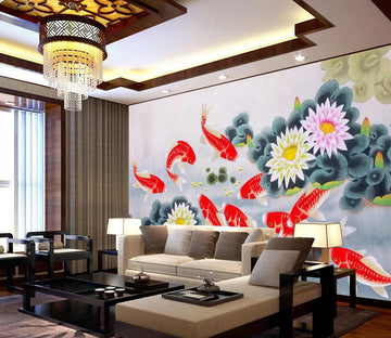 3D Lotus Goldfish WC376 Wall Murals