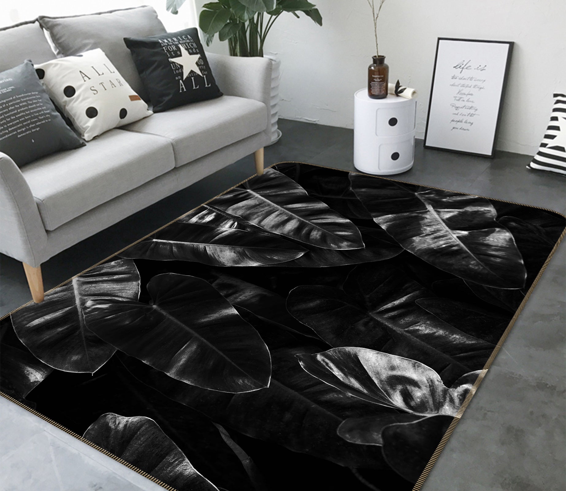 3D Black Leaves 1143 Boris Draschoff Rug Non Slip Rug Mat