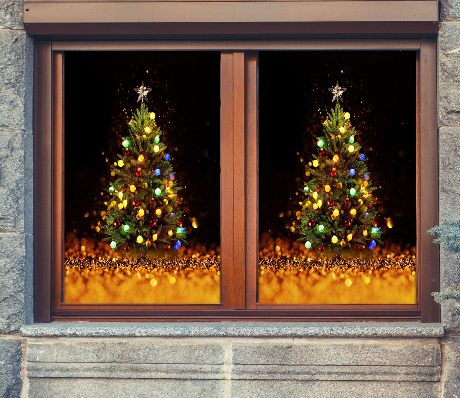 3D Christmas Tree 31032 Christmas Window Film Print Sticker Cling Stained Glass Xmas