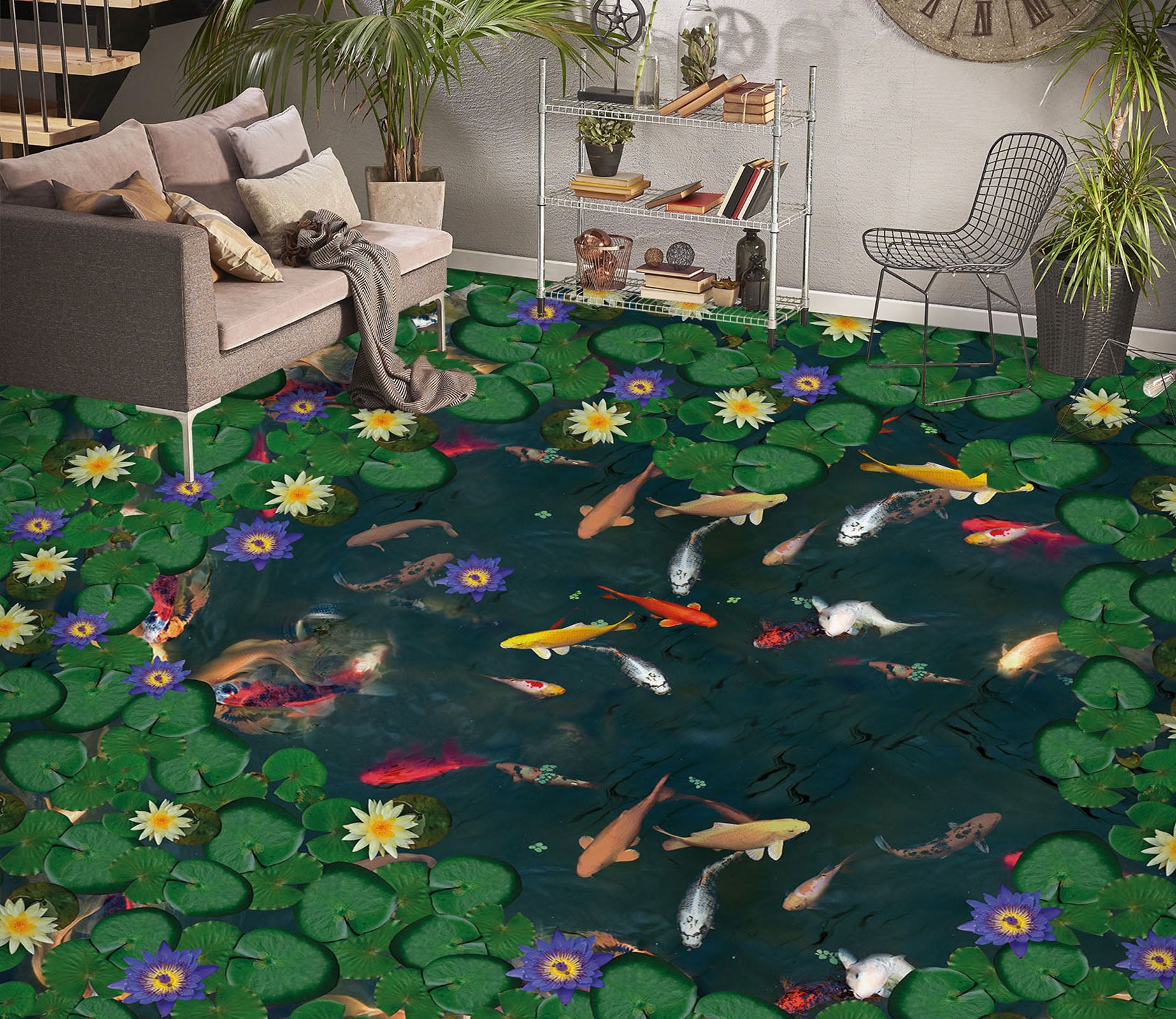3D Water Lilies And Koi 275 Floor Mural  Wallpaper Murals Rug & Mat Print Epoxy waterproof bath floor
