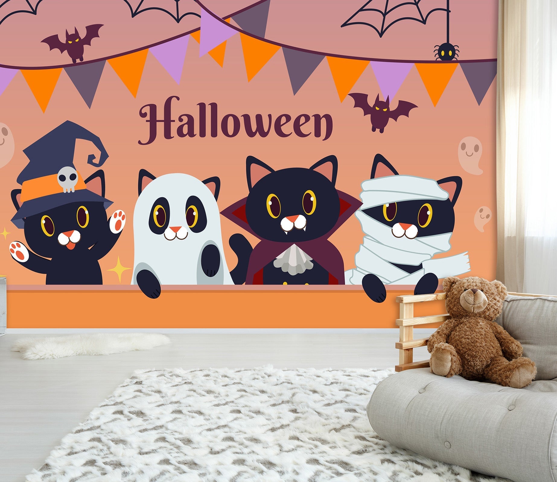 3D Cartoon Bat Bear 1003 Halloween Wall Murals Wallpaper AJ Wallpaper 2 