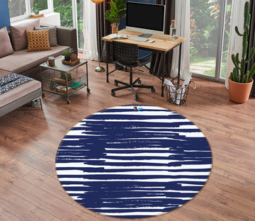 3D Navy Blue Stripe Pattern 10593 Kashmira Jayaprakash Rug Round Non Slip Rug Mat