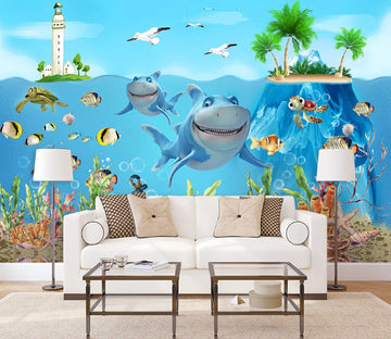 3D Shark Turtle WC1628 Wall Murals