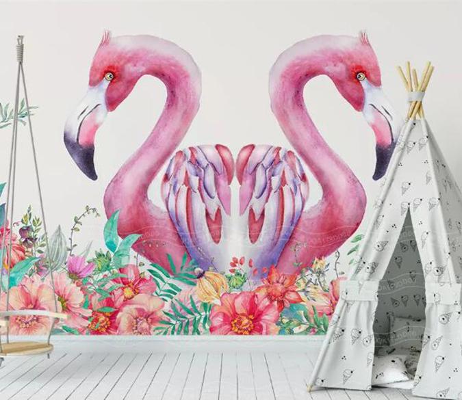 3D Pink Flamingo 399 Wall Murals Wallpaper AJ Wallpaper 2 