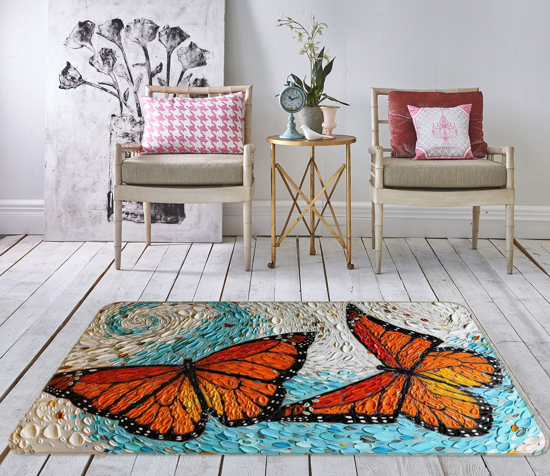 3D Butterfly Fly 1021 Dena Tollefson Rug Non Slip Rug Mat