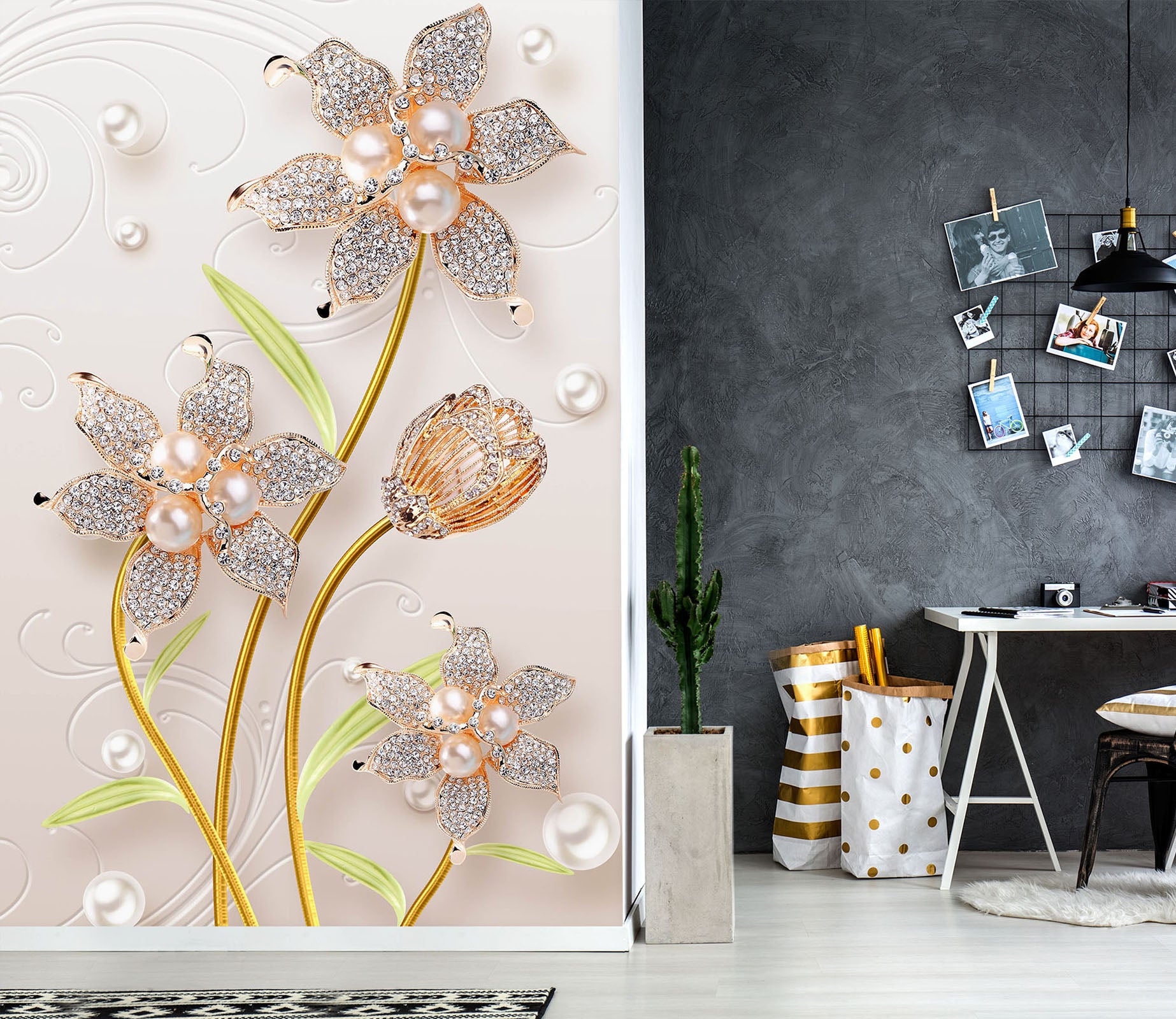 3D Pearl Flower 1860 Wall Murals