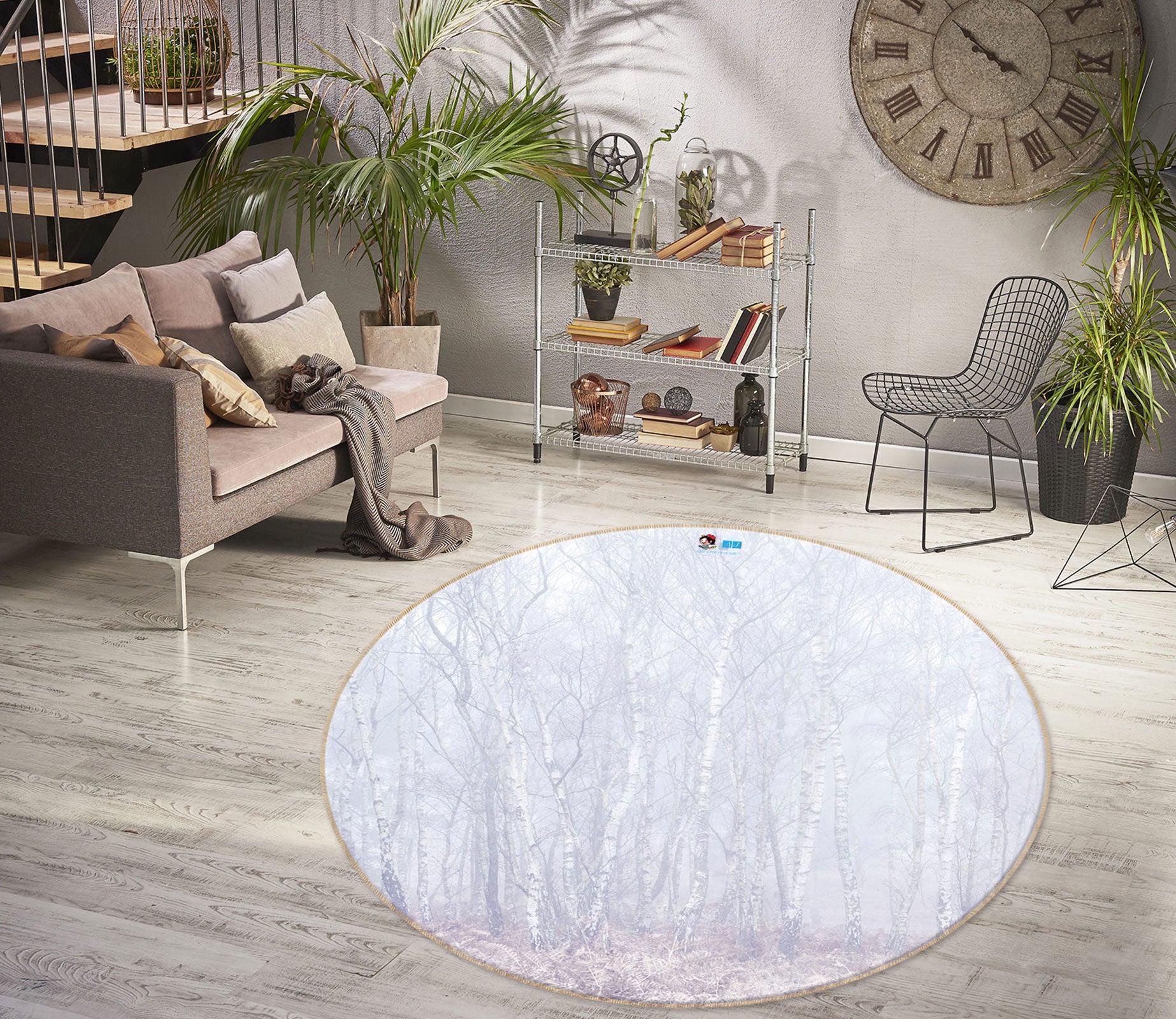 3D Foggy Forest 7581 Assaf Frank Rug Round Non Slip Rug Mat