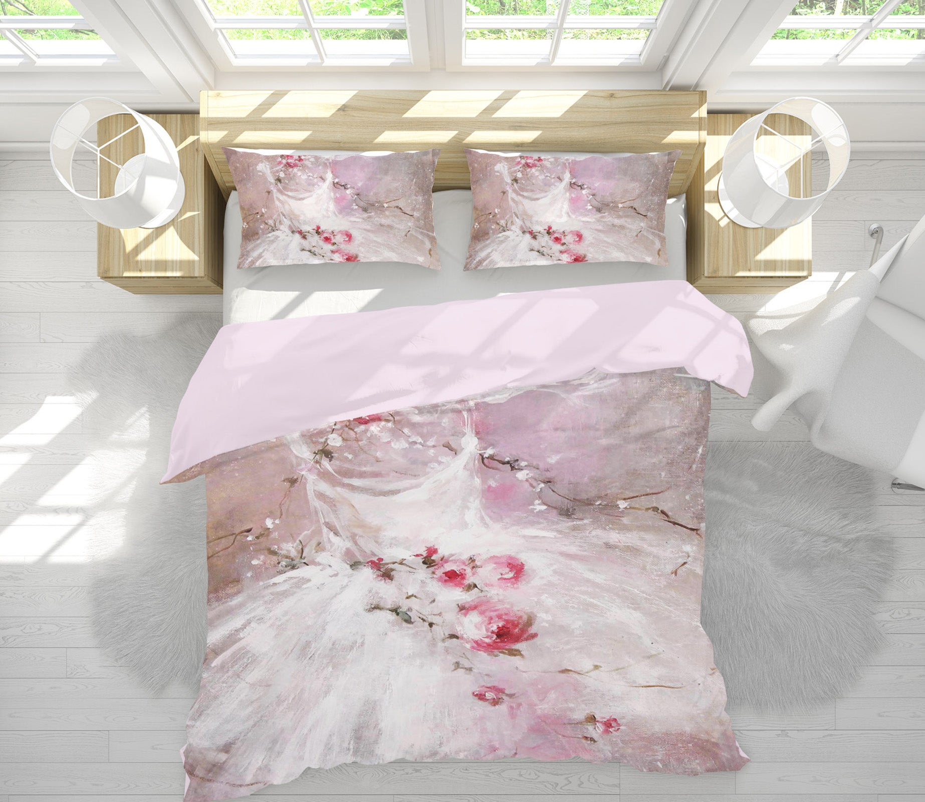 3D White Skirt Wedding 018 Debi Coules Bedding Bed Pillowcases Quilt