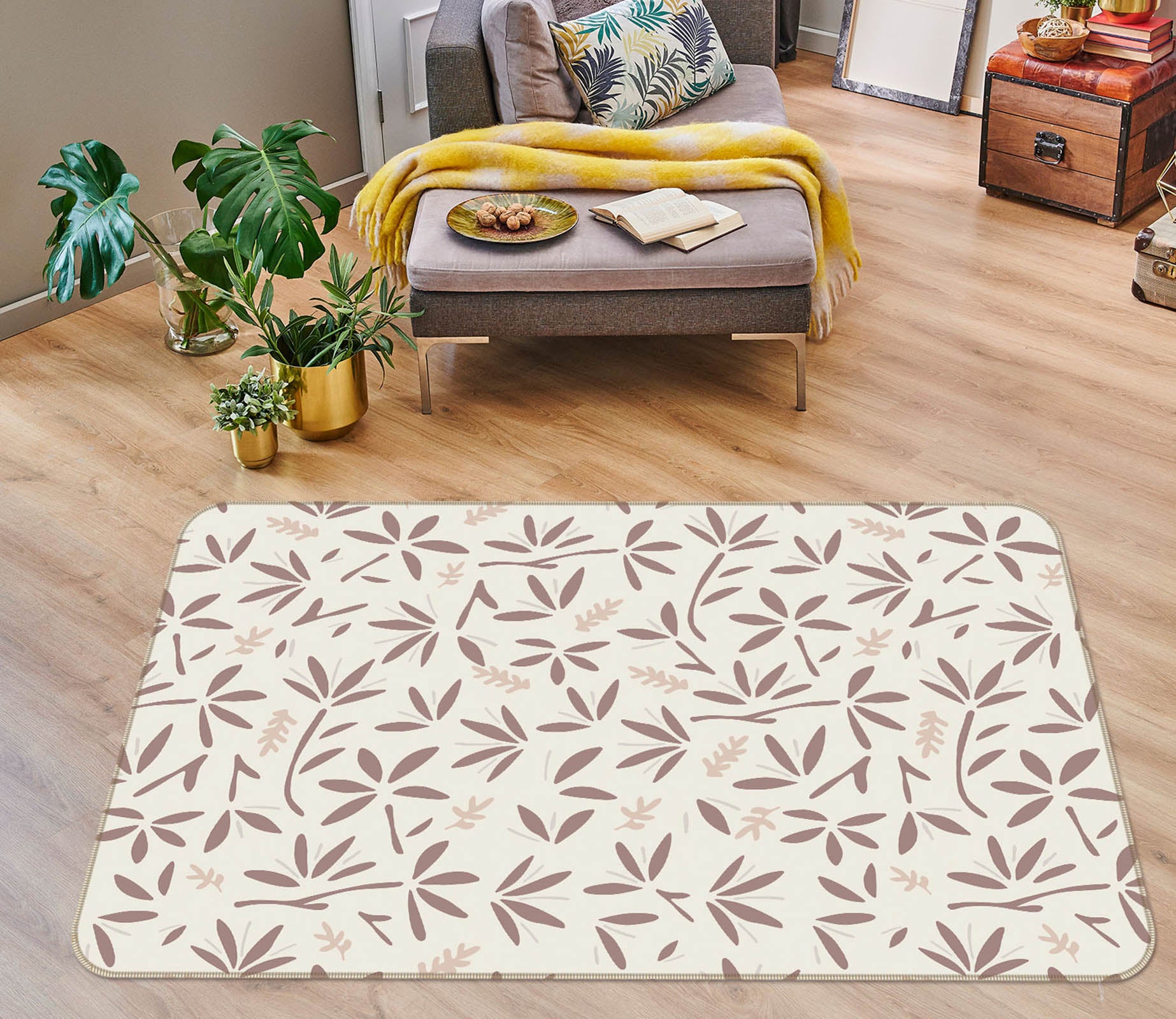 3D Leaves Pattern 1105 Jillian Helvey Rug Non Slip Rug Mat