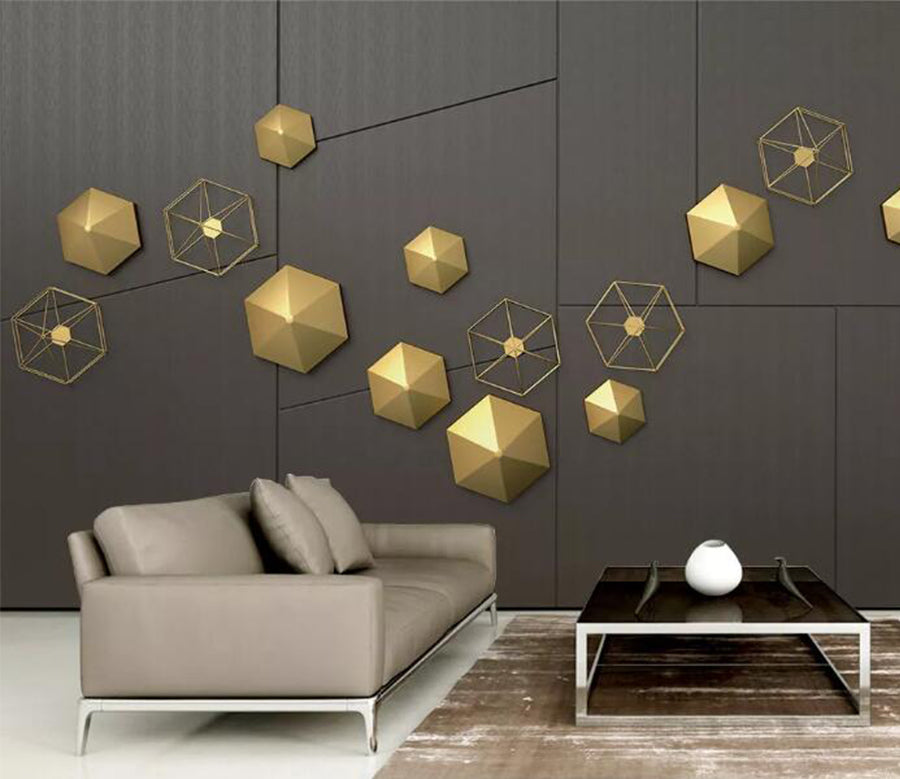 3D Golden Geometry WC236 Wall Murals
