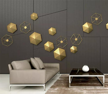 3D Golden Geometry WC236 Wall Murals