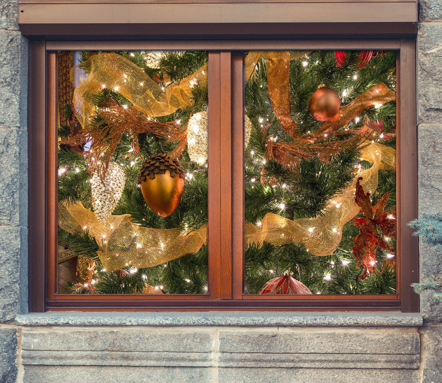 3D Pine Cones 30044 Christmas Window Film Print Sticker Cling Stained Glass Xmas