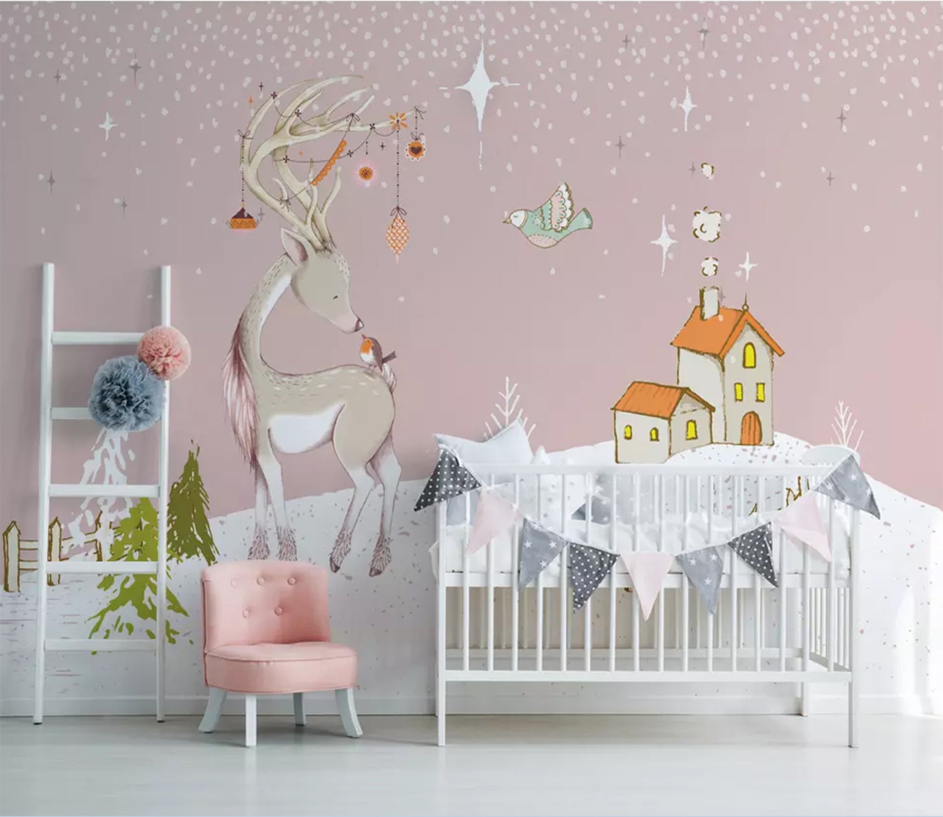 3D Pink Fawn WC16 Wall Murals Wallpaper AJ Wallpaper 2 
