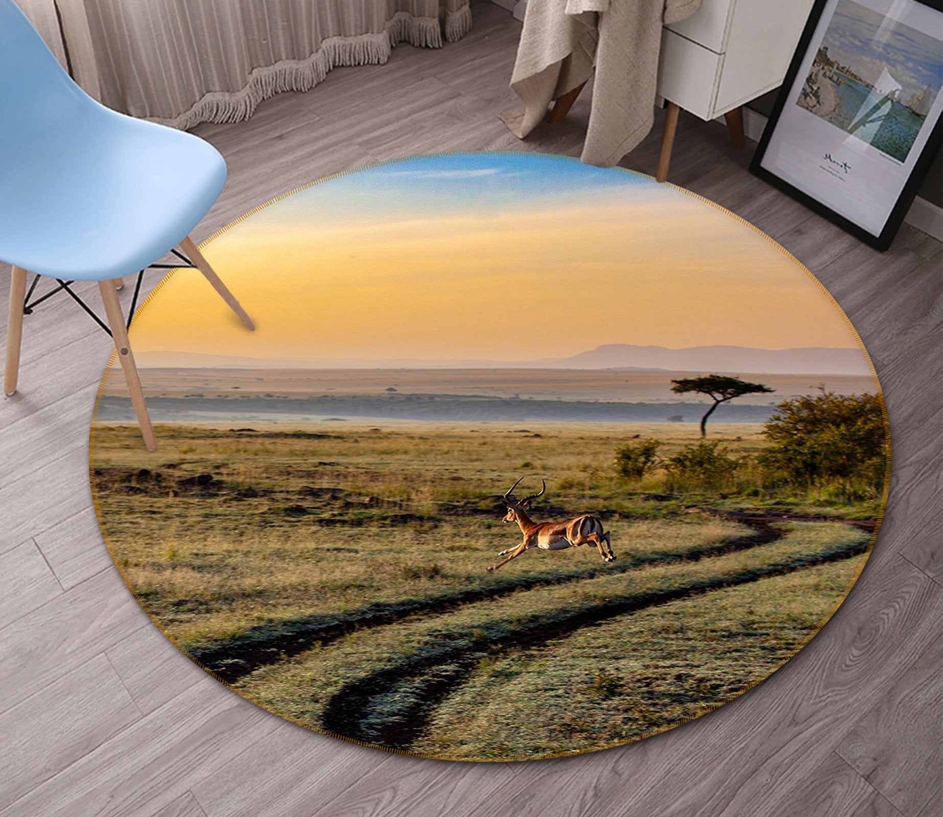 3D Antelope Rushing 023 Animal Round Non Slip Rug Mat Mat AJ Creativity Home 