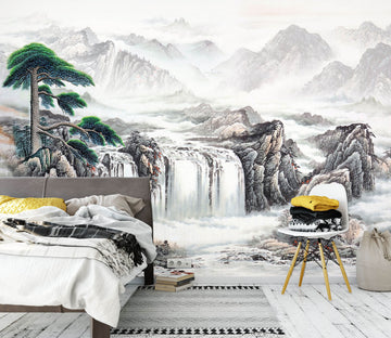 3D Alpine Waterfall 1466 Wall Murals