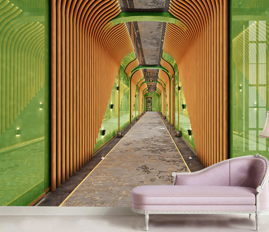 3D Yellow Corridor WC045 Wall Murals