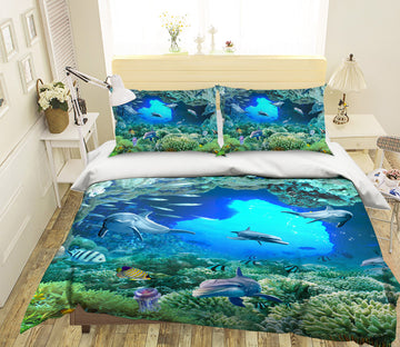3D Seaweed Dolphin 011 Bed Pillowcases Quilt