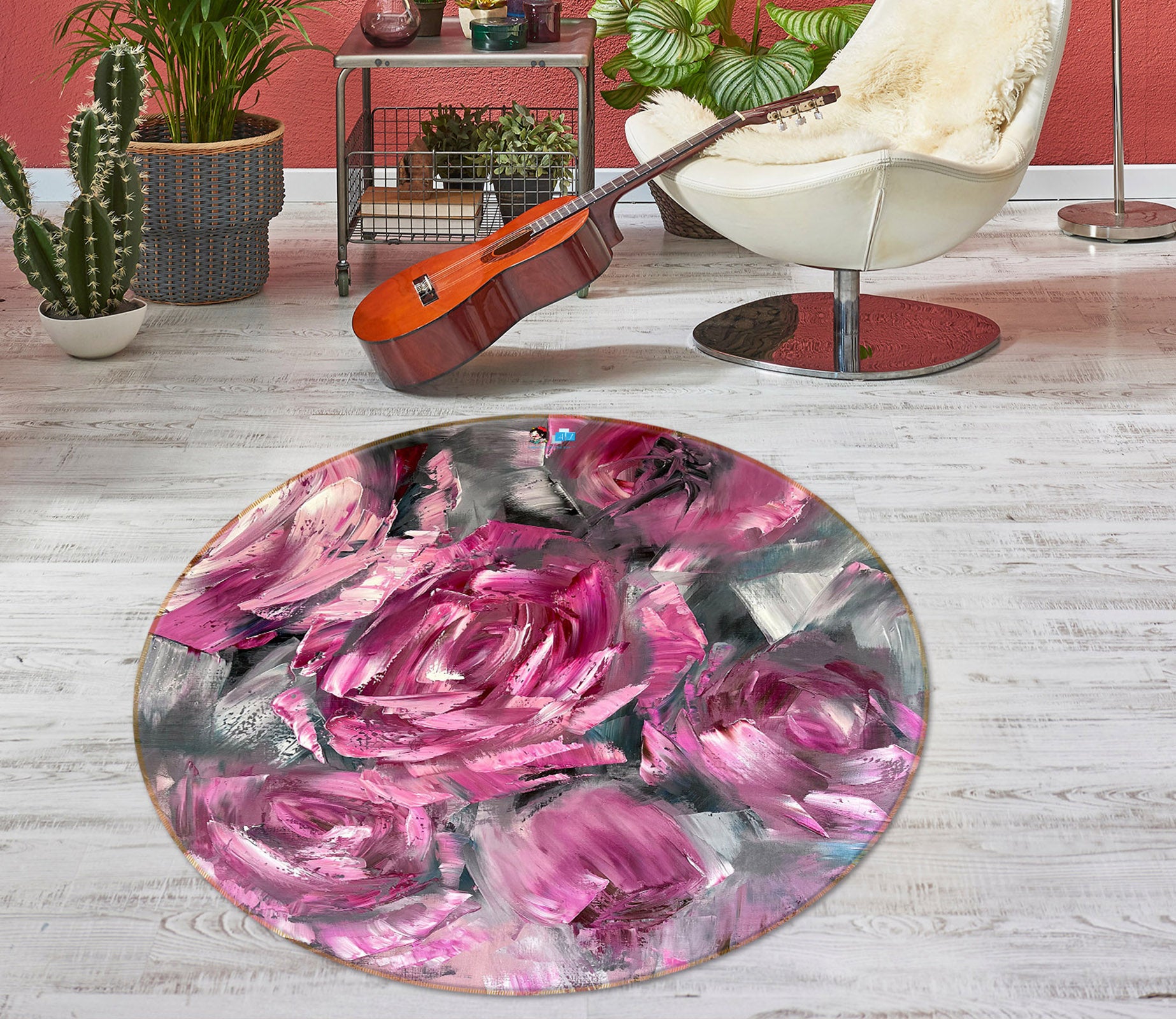 3D Purple Rose 3883 Skromova Marina Rug Round Non Slip Rug Mat