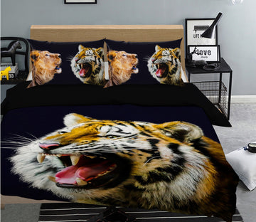 3D Tiger Mouth 1918 Bed Pillowcases Quilt Quiet Covers AJ Creativity Home 