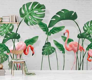 3D Lotus Leaf Flamingo WC465 Wall Murals