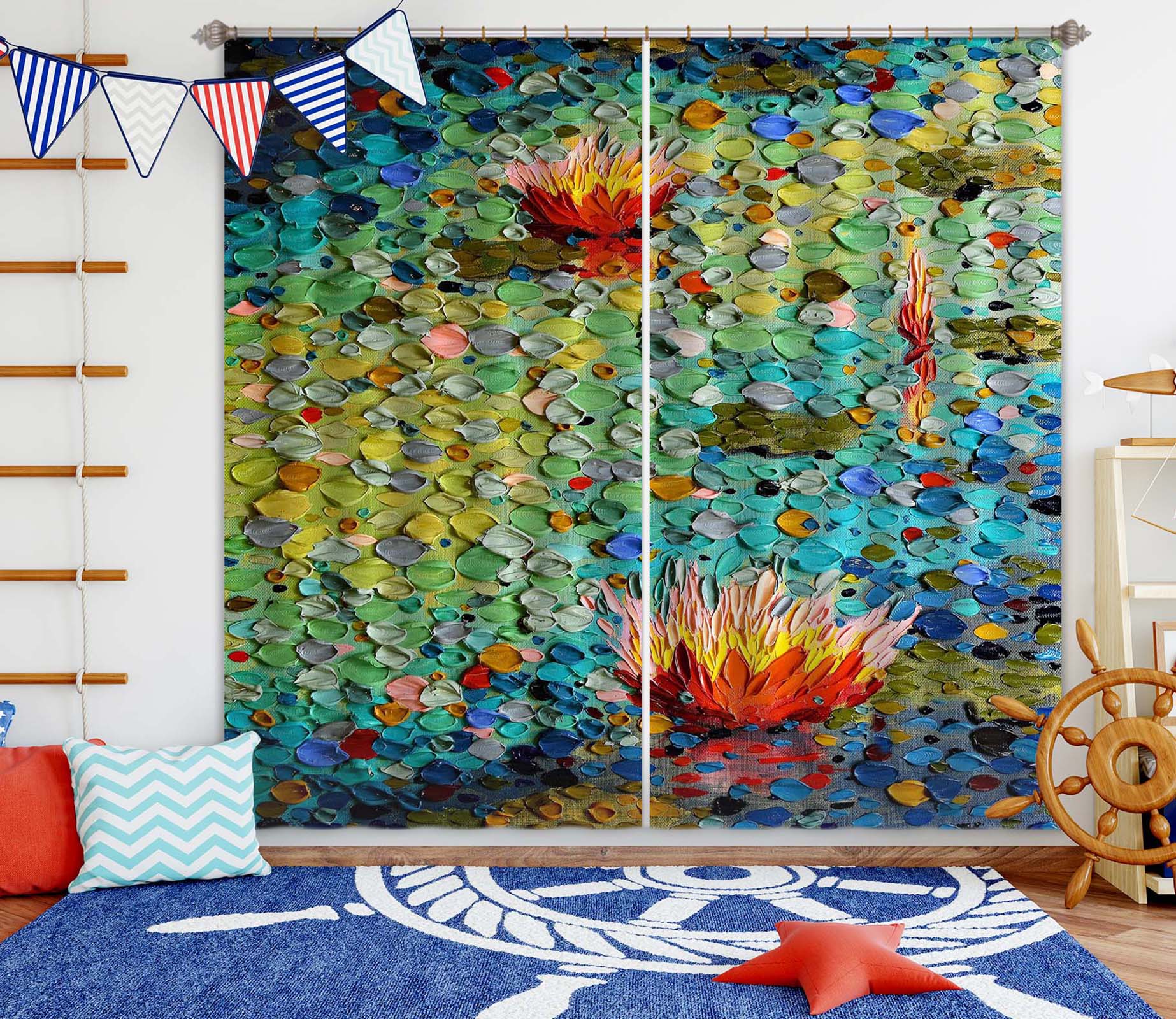 3D Lotus Pond 060 Dena Tollefson Curtain Curtains Drapes