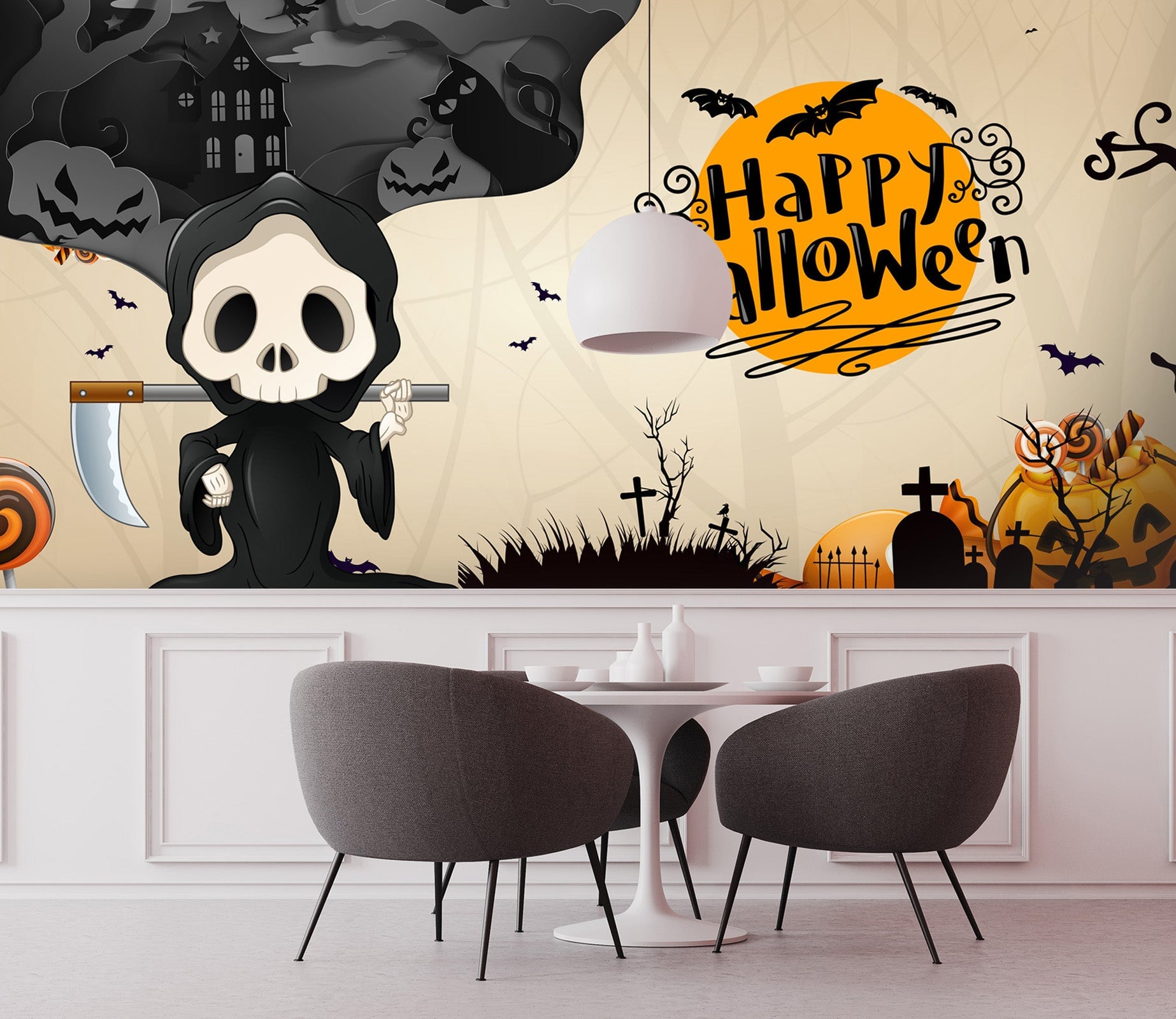 3D Cartoon Sickle Pumpkin 1018 Halloween Wall Murals Wallpaper AJ Wallpaper 2 