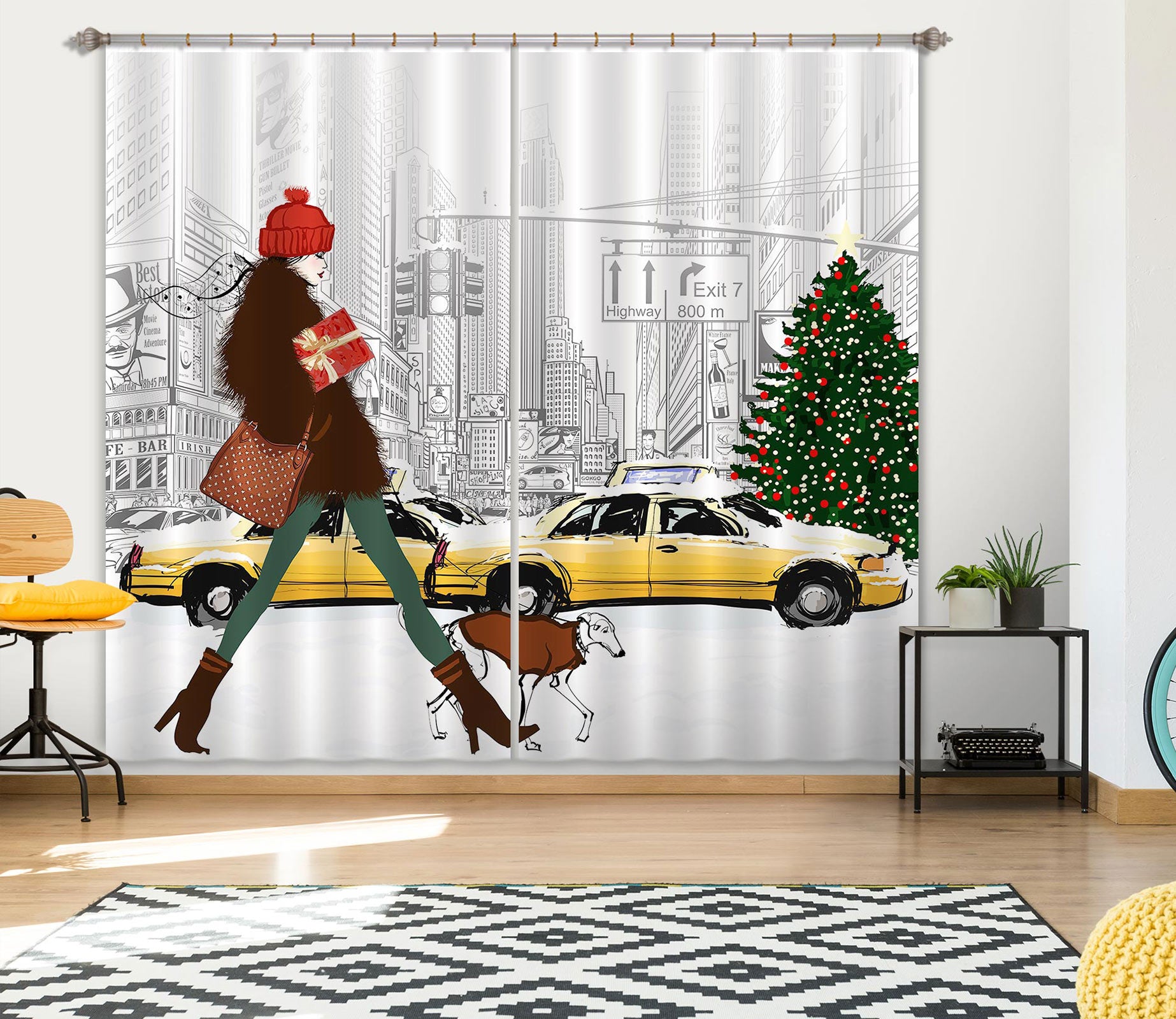 3D Taxi Puppy 043 Curtains Drapes