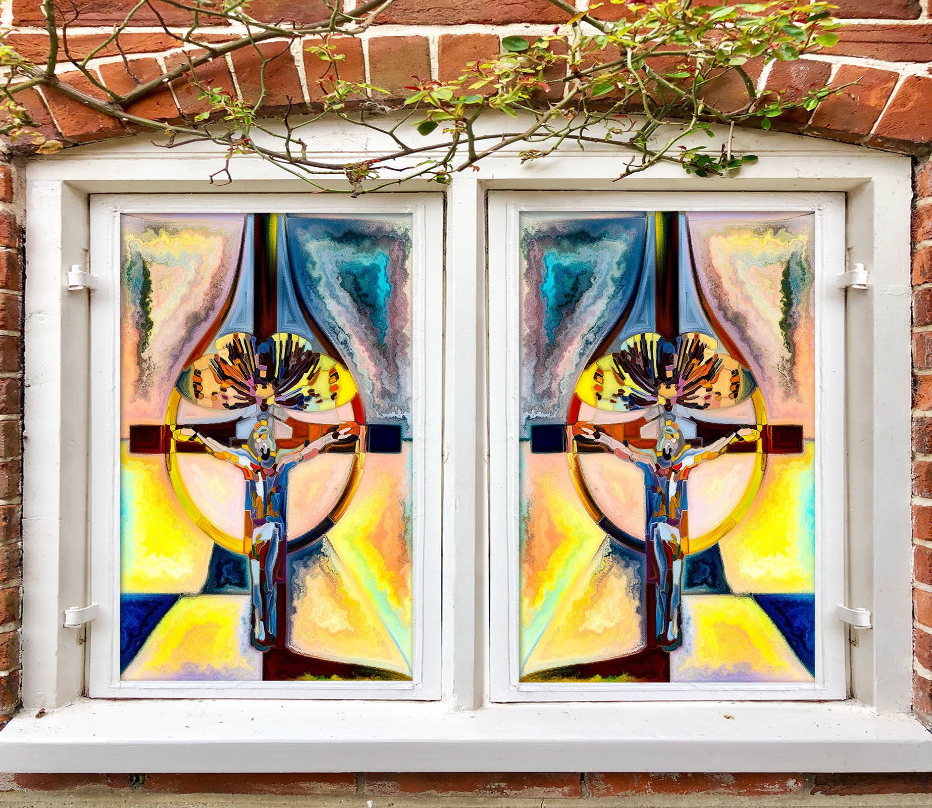 3D Cross Pattern 247 Window Film Print Sticker Cling Stained Glass UV Block