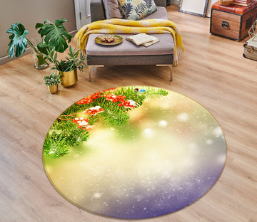 3D Branches Light 56060 Christmas Round Non Slip Rug Mat Xmas