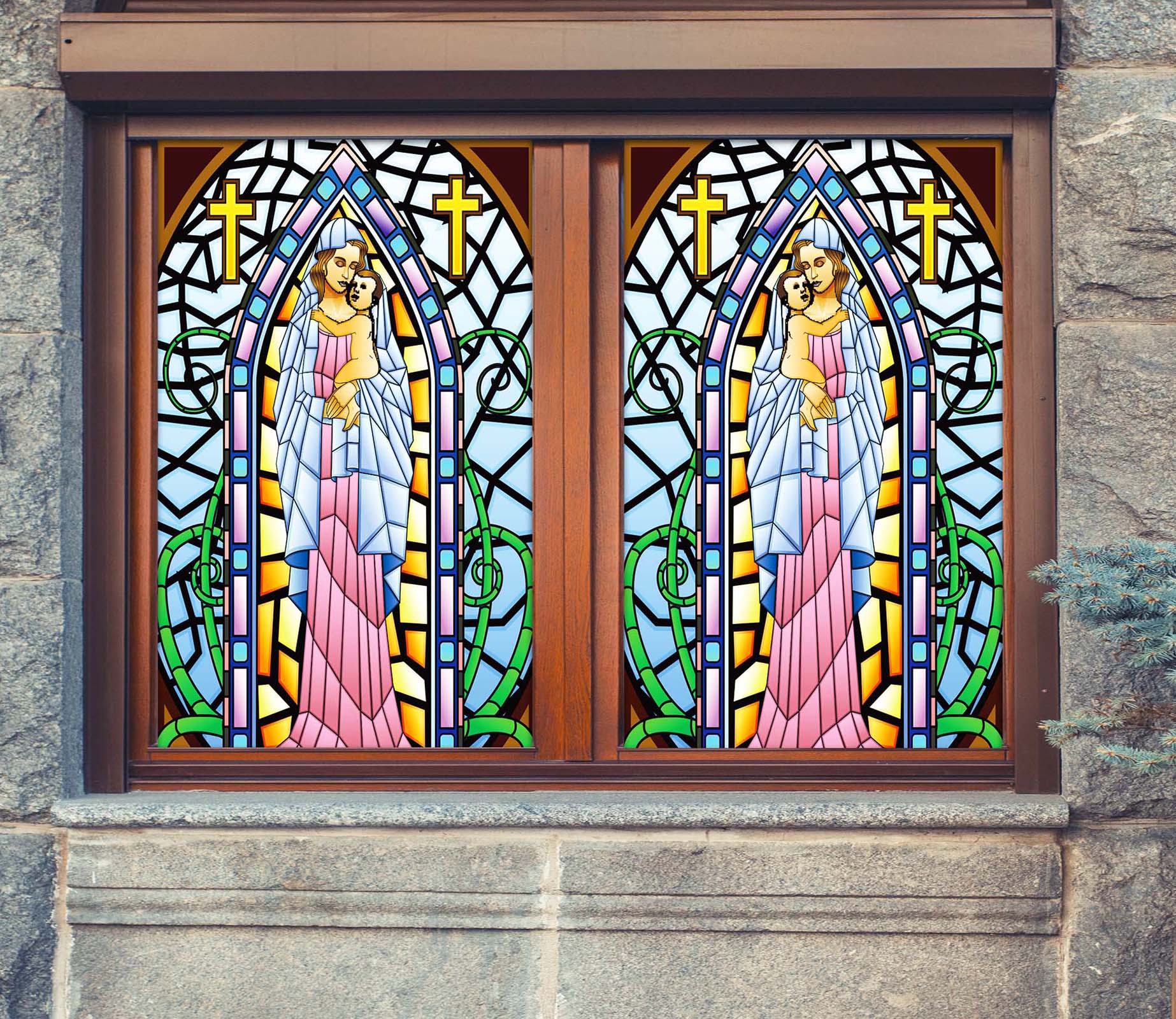 3D Religious Church 280 Window Film Print Sticker Cling Stained Glass UV Block