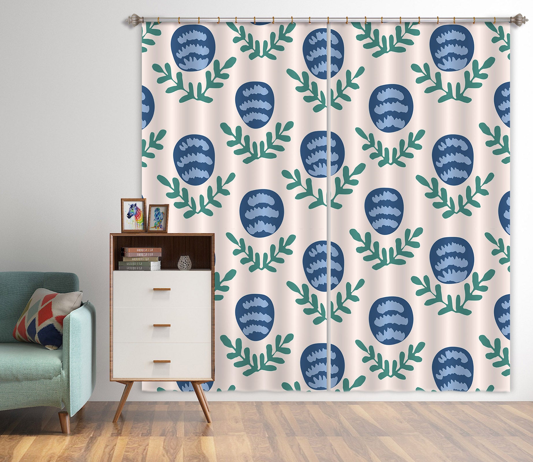 3D Blue Round Flower 11183 Kashmira Jayaprakash Curtain Curtains Drapes