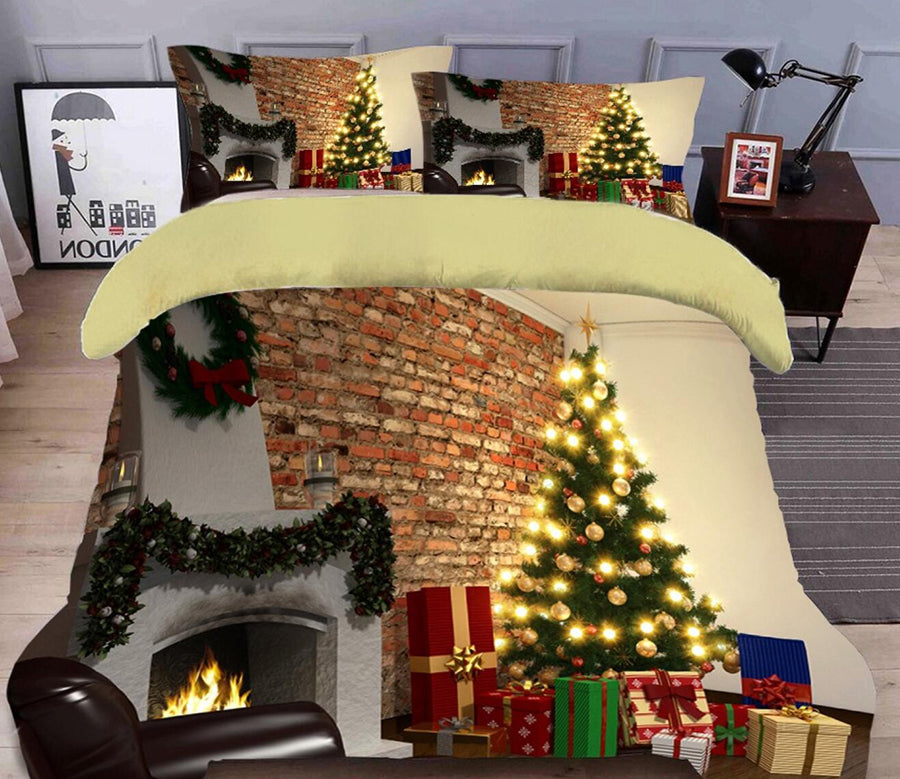 3D Tree Gift Wall 31205 Christmas Quilt Duvet Cover Xmas Bed Pillowcases