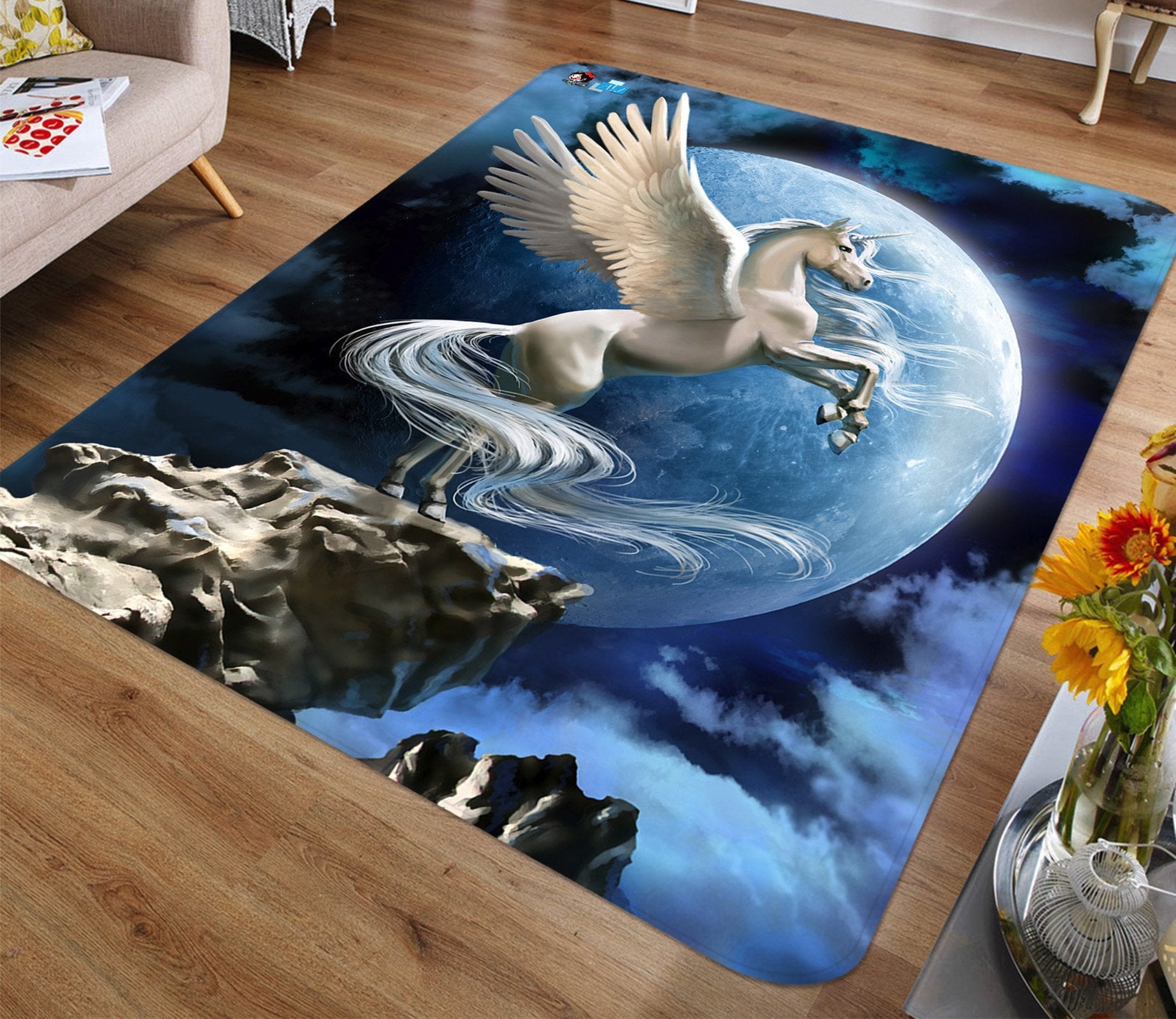 3D Moon Cliff Side Unicorn 97 Non Slip Rug Mat Mat AJ Creativity Home 